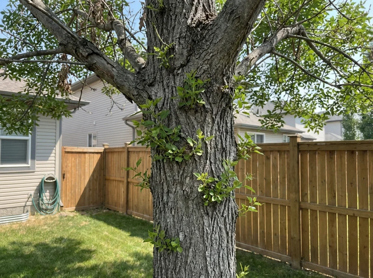 Epicormic Shoots (Suckers) on the Trunk — ash tree dying