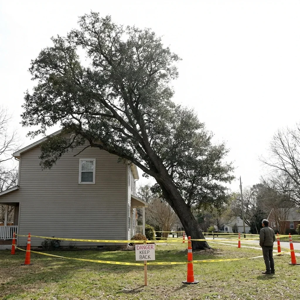 Emergency Steps Before the Arborist Arrives — tree leaning toward house