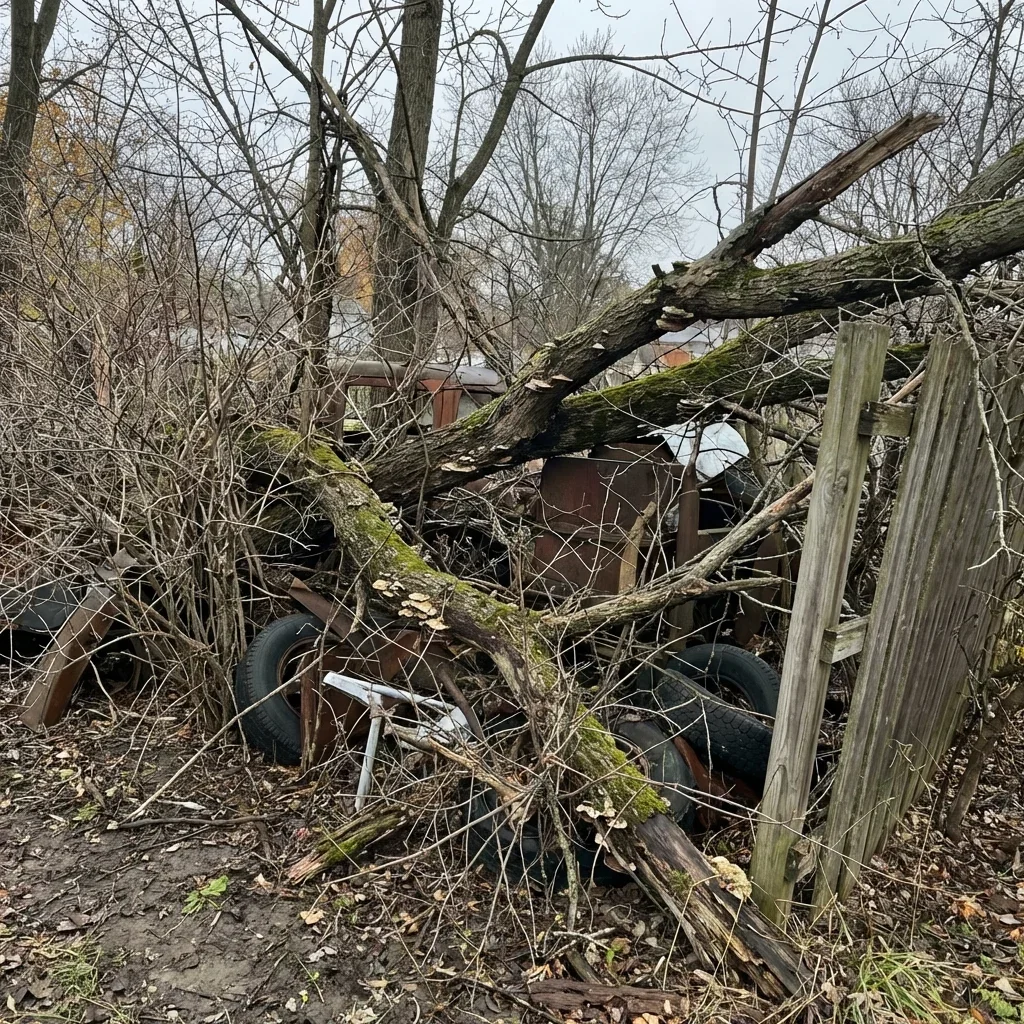 Lot & Land Clearing — overgrown lot choked with brush and dead trees