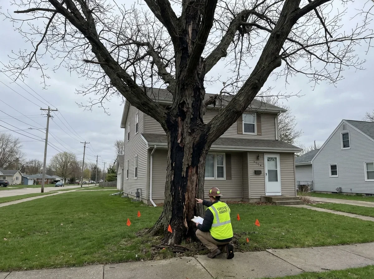Tree Health Assessment — dead tree with peeling bark and no leaves