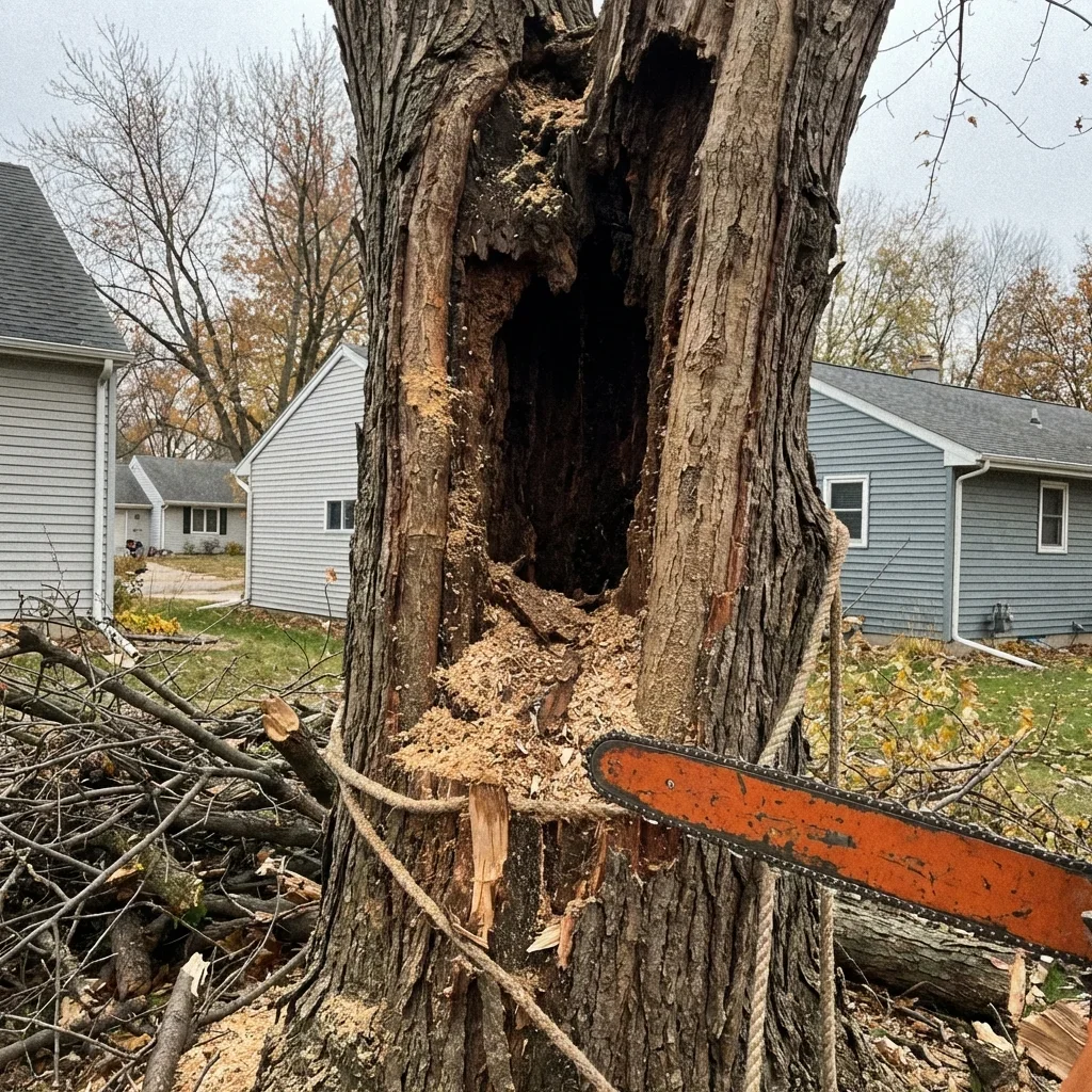 Tree Removal — tree with large cavity showing signs of decay