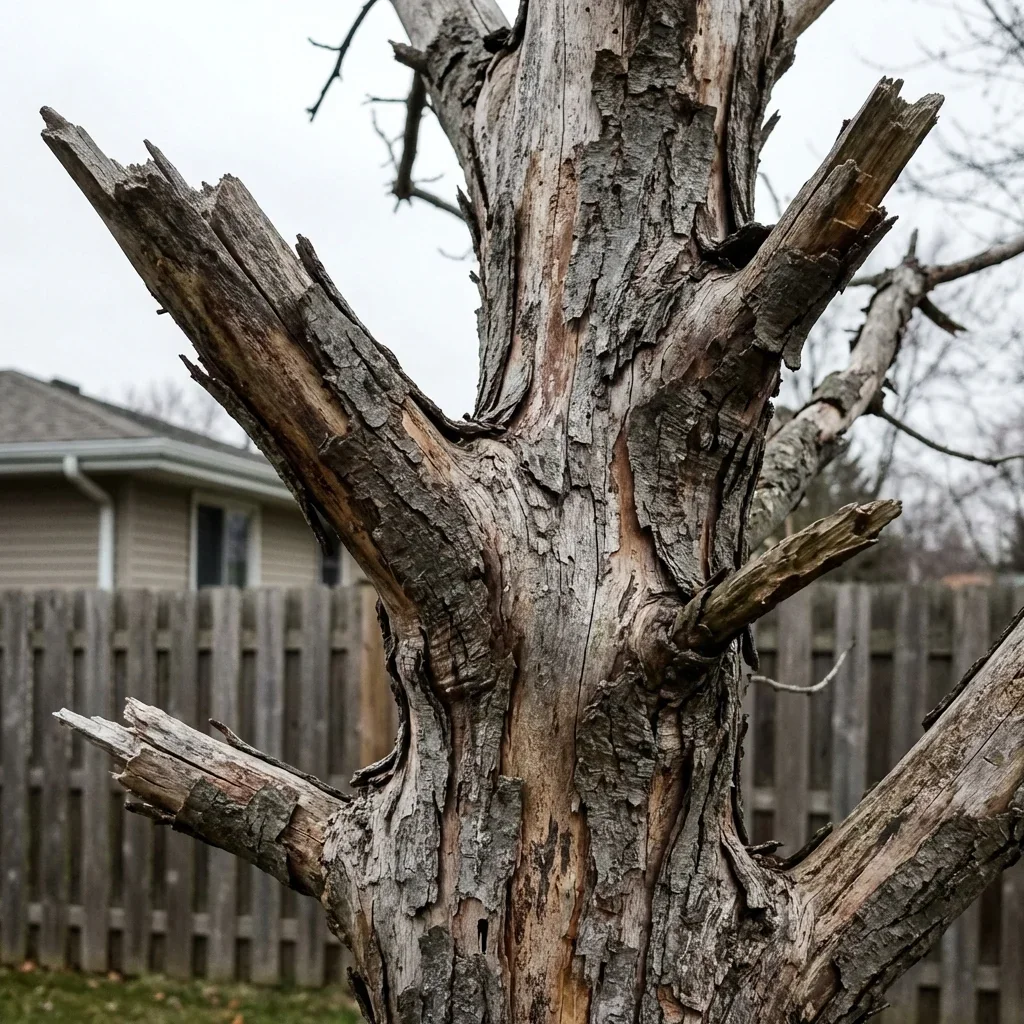 Tree Trimming & Pruning — dead tree with peeling bark and no leaves